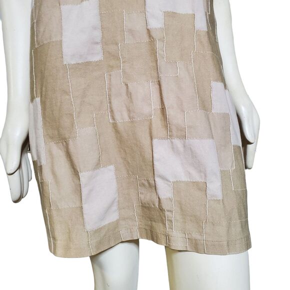Vintage 90s Gantos Patchwork Halter Dress Size L Tan Mini Dress Bohemian Womens - Picture 3 of 9